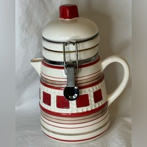 Lighthouse Canister shaped like a Teapot with Red and White